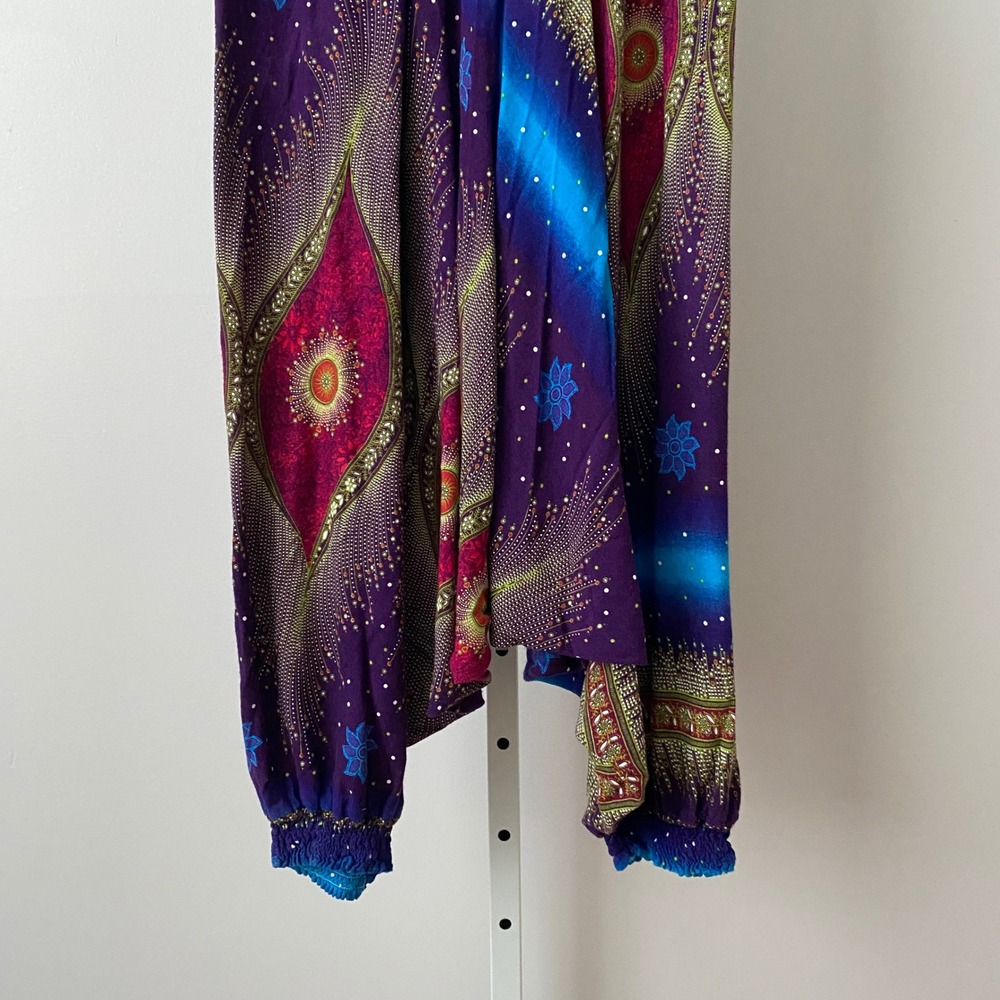 Love & Blessings Cotton Boho Beachy Relaxed Harem Pants OS Purple - Picture 3 of 6